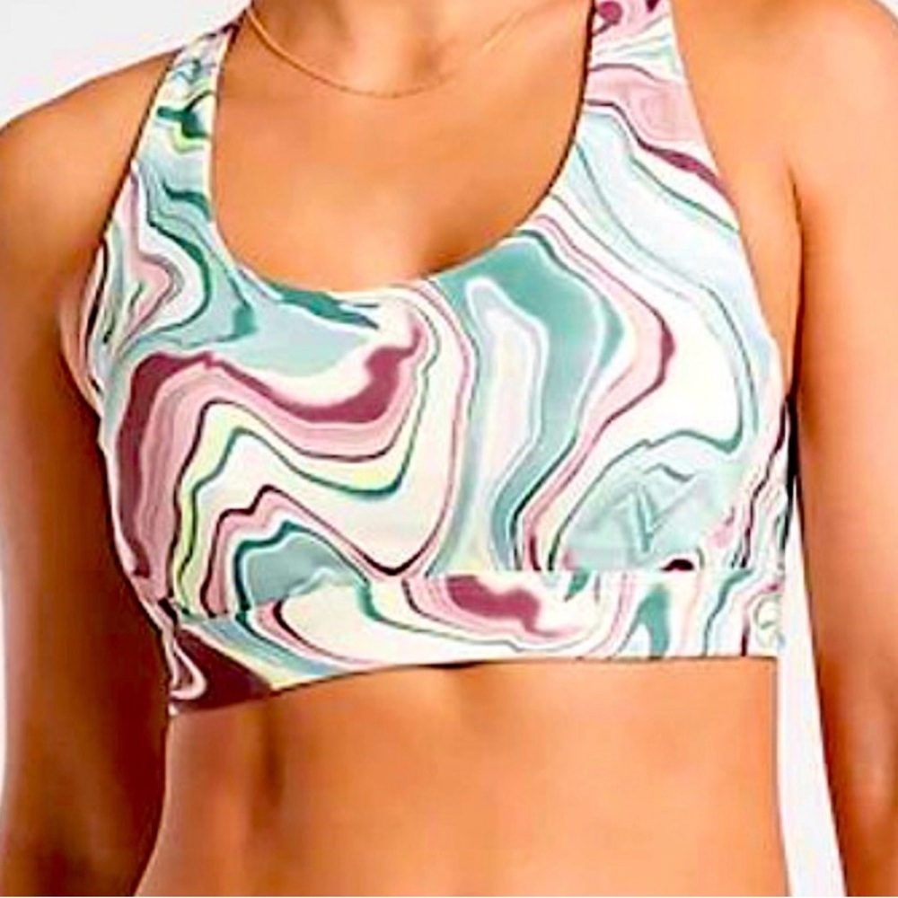 Athleta Activate Marble Print Abstract Swirl Sports Bra Small S Racerback